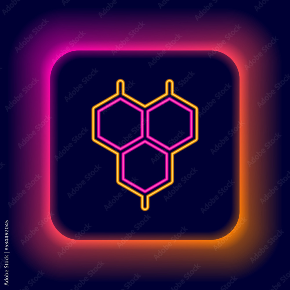 Glowing neon line Chemical formula icon isolated on black background. Abstract hexagon for innovation medicine, health, research and science. Colorful outline concept. Vector Glowing neon line Chemical formula icon isolated on black background. Abstract hexagon for innovation medicine, health, research and science. Colorful outline concept. Vector