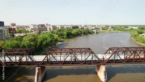 Industrial Railway Bridge with Freight Train photo