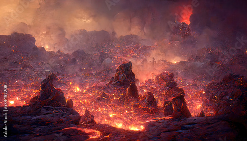 Lava was in the cracks of the earth to view the texture of the glow of volcanic magma in the cracks © Fokasu Art
