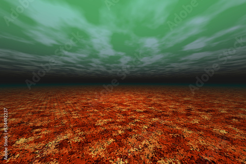 abstract background green sky red ground dark gorizon 3d rendering photo