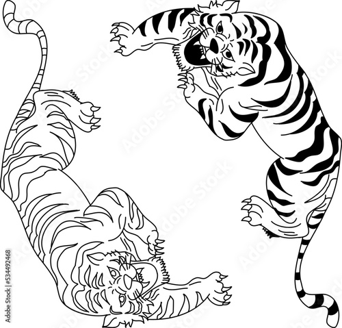Tiger Sticker tattoo design,Cartoon tiger on black background.Vector