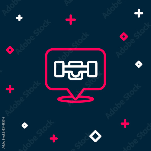 Line Skateboard wheel icon isolated on blue background. Skateboard suspension. Skate wheel. Colorful outline concept. Vector