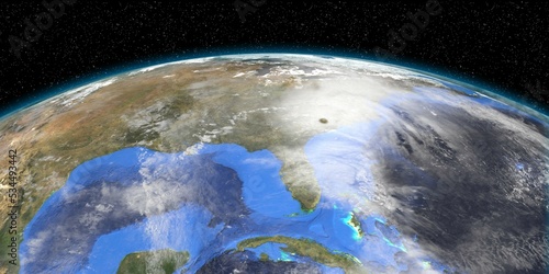 Hurrican Ian in South Carolina. Planet Earth seen from Space. Extremely detailed and realistic high resolution 3D weather illustration. Elements of this image have been furnished by NASA. photo