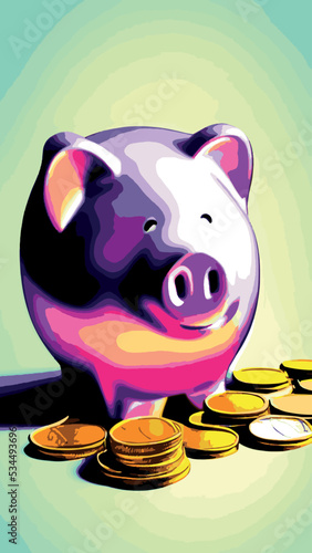 Pink piggy bank with falling coins. The concept of saving money or opening a bank deposit. Investing in the future. Isolated vector illustration of a piggy bank in a flat style.