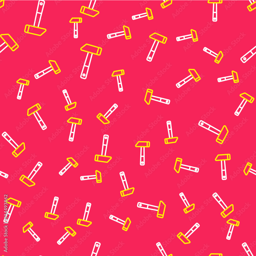 Line Hammer icon isolated seamless pattern on red background. Tool for repair. Vector Line Hammer icon isolated seamless pattern on red background. Tool for repair. Vector