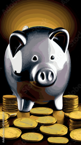 Pink piggy bank with falling coins. The concept of saving money or opening a bank deposit. Investing in the future. Isolated vector illustration of a piggy bank in a flat style.