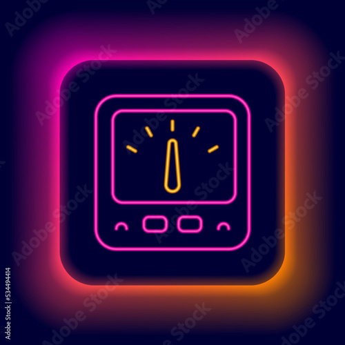 Glowing neon line Ampere meter, multimeter, voltmeter icon isolated on black background. Instruments for measurement of electric current. Colorful outline concept. Vector