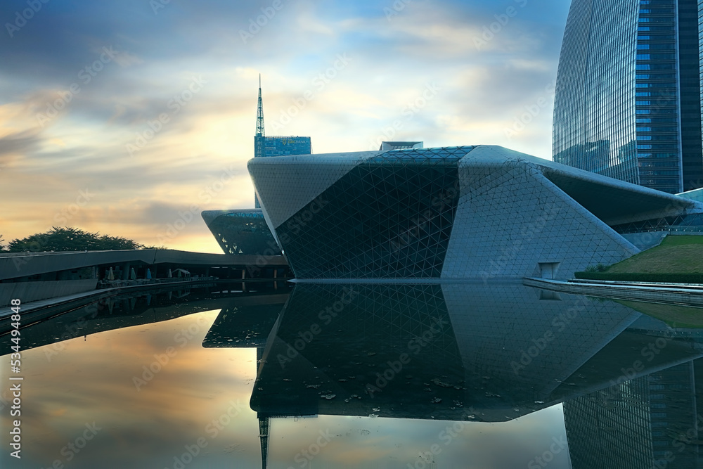 Guangzhou city, Guangdong, China. Zhujiang New Town, modern architecture of The Opera House