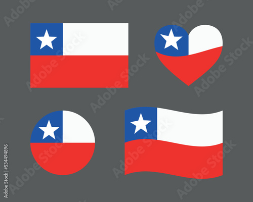 National Chilean symbols. Independence Day of Chile. Chile flag signs set, Chilean heart shape decorative element.