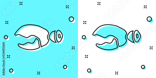 Black line Lobster or crab claw icon isolated on green and white background. Random dynamic shapes. Vector
