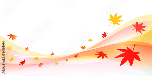 秋の風に舞うもみじ、日本の紅葉のベクター背景素材白バック