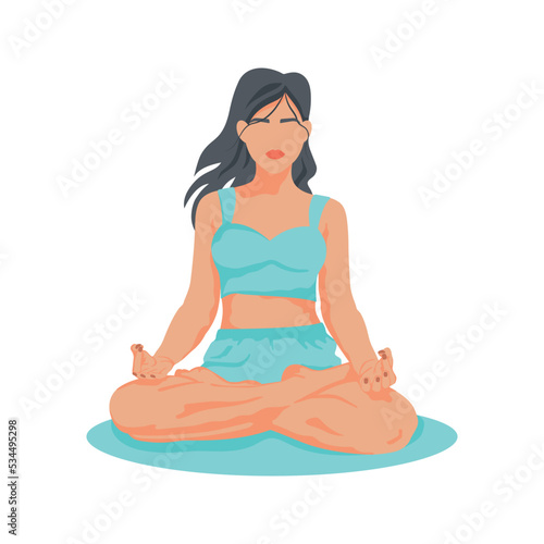 Wallpaper Mural Woman sitting in lotus position, practicing meditation. Vector illustration in blue colors for yoga, meditation and mindfulness, for healthy lifestyle. Padmasana yoga pose, woman in faceless style. Torontodigital.ca