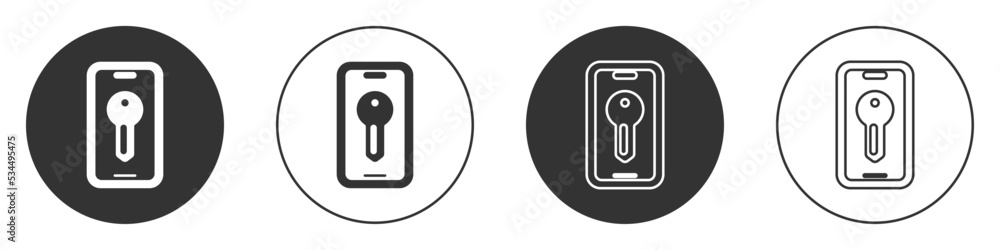 Black Smart key icon isolated on white background. Circle button. Vector Black Smart key icon isolated on white background. Circle button. Vector