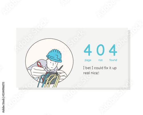 Error Page Concept. The electrician is repairing a switch box. Hand drawn style vector design illustrations.