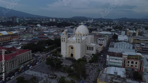 Drone view of the Cathedral of San Salvador in El Salvador photo