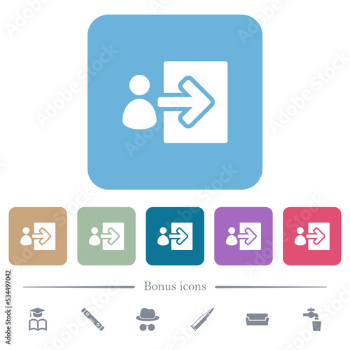 User login solid flat icons on color rounded square backgrounds