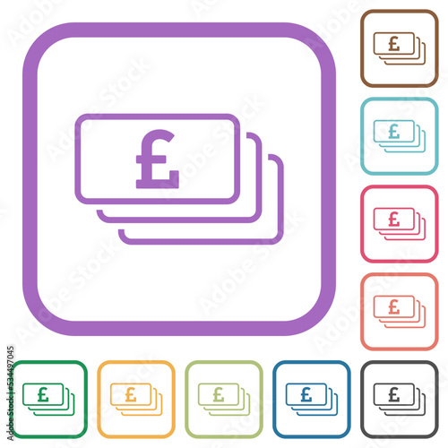 English Pound banknotes outline simple icons