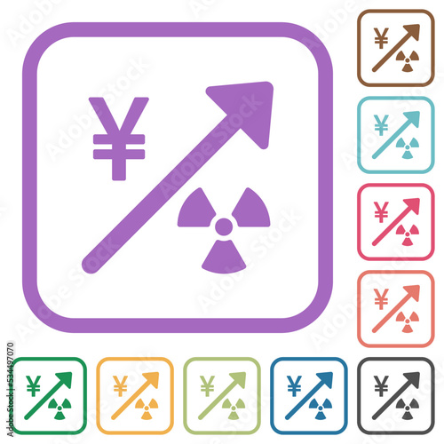 Rising nuclear energy japanese Yen prices simple icons photo