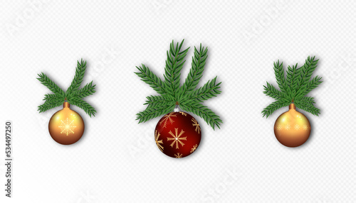 Christmas decor. balls on a branch. Vector