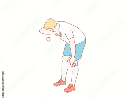 Man got sunburn in very hot summer days. Hand drawn style vector design illustrations.