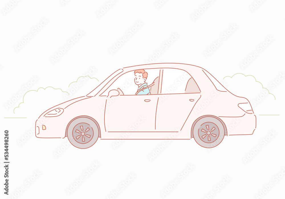 Car with driver man. Hand drawn style vector design illustrations.