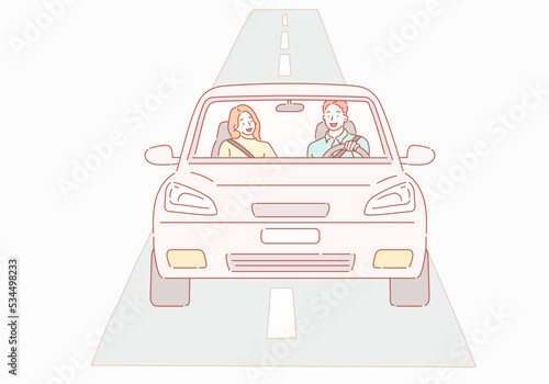 Car with driver man. Hand drawn style vector design illustrations.