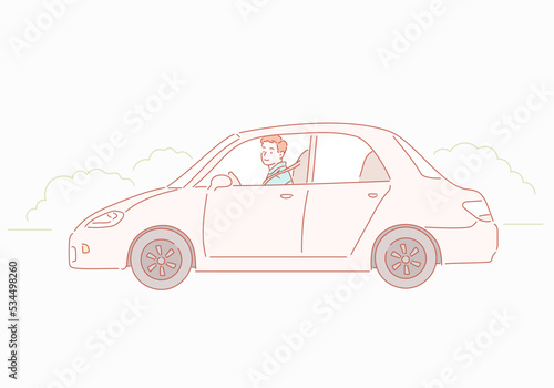 Car with driver man. Hand drawn style vector design illustrations.