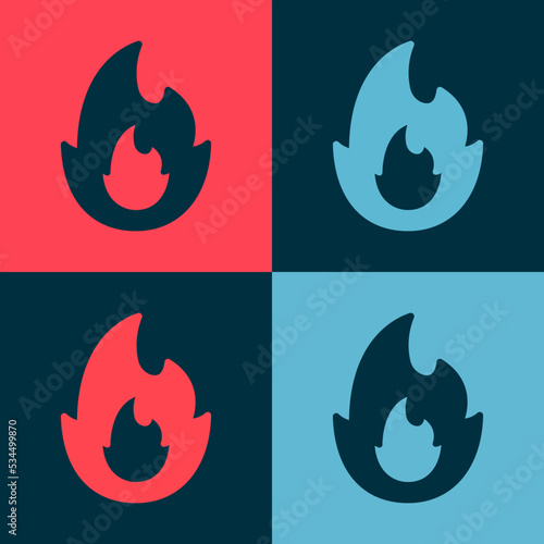 Pop art Fire flame icon isolated on color background. Vector