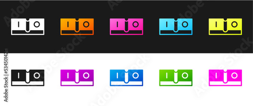 Set Electric light switch icon isolated on black and white background. On and Off icon. Dimmer light switch sign. Concept of energy saving. Vector