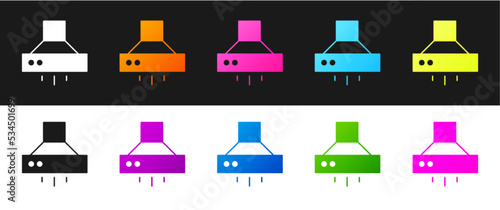 Set Kitchen extractor fan icon isolated on black and white background. Cooker hood. Kitchen exhaust. Household appliance. Vector