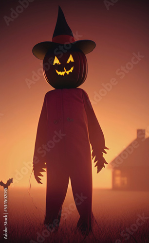 Foto Halloween pumpkin scarecrow - digital illustration