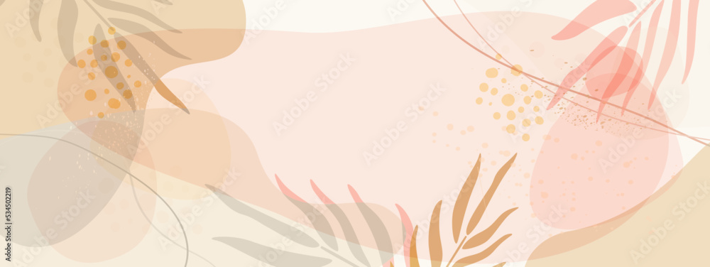 Template with soft pink-beige background and space for text in the center. Modern invitation card in naive style. Use of vector illustration as banners, invitations, sales, discounts, promotions, etc.