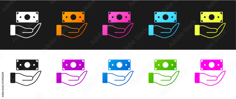 Set Money with shield icon isolated on black and white background. Insurance concept. Security, safety, protection, protect concept. Vector Set Money with shield icon isolated on black and white background. Insurance concept. Security, safety, protection, protect concept. Vector