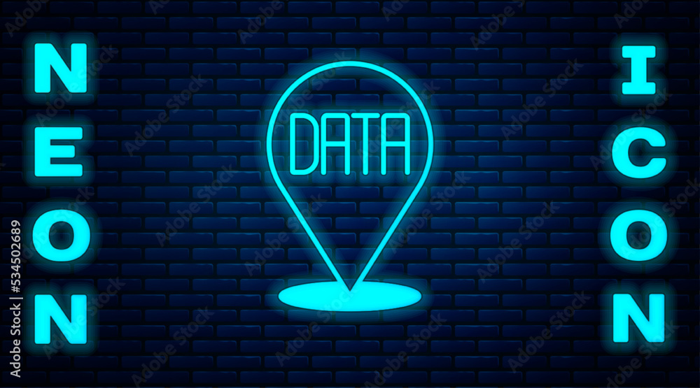 Glowing neon Data analysis icon isolated on brick wall background. Business data analysis process, statistics. Charts and diagrams. Vector Glowing neon Data analysis icon isolated on brick wall background. Business data analysis process, statistics. Charts and diagrams. Vector