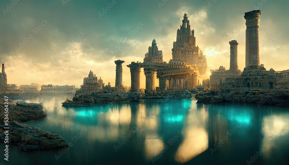 Fototapeta premium Atlantis, the lost underwater city. 3D illustration. 