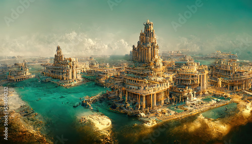 Fotografia Atlantis, the lost underwater city. 3D illustration.