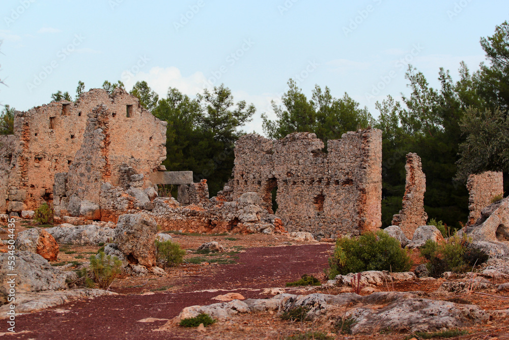 Ancient city Lyrboton Kome in the Kepez district of Antalya, Turkey. Discovered in 1910 by European archaeologists, it was an important olive oil production center in the region.