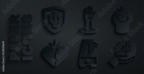 Set Metronome with pendulum, Anger, Broken heart or divorce, Psychology, Psi, Helping hand and icon. Vector