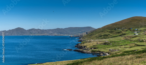 panorama view of the Iveragh Peninsula and Kells Bay in County Kerry