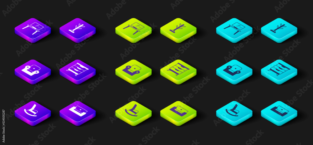 Set Rocking chair, Armchair, Furniture nightstand, Coat and TV table icon. Vector Set Rocking chair, Armchair, Furniture nightstand, Coat and TV table icon. Vector