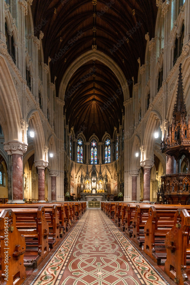 vertical view of the central nave and altar inside the Cobh Cathedral