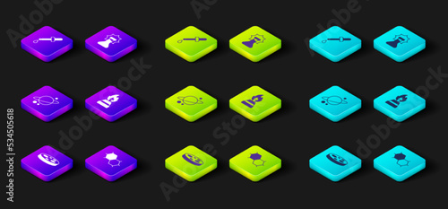 Set Petri dish with bacteria, Chemical formula, Planet Saturn, Alcohol spirit burner, Explosion in the flask and Pipette icon. Vector