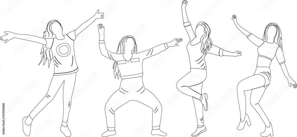 dancing girls, women sketch ,outline isolated vector