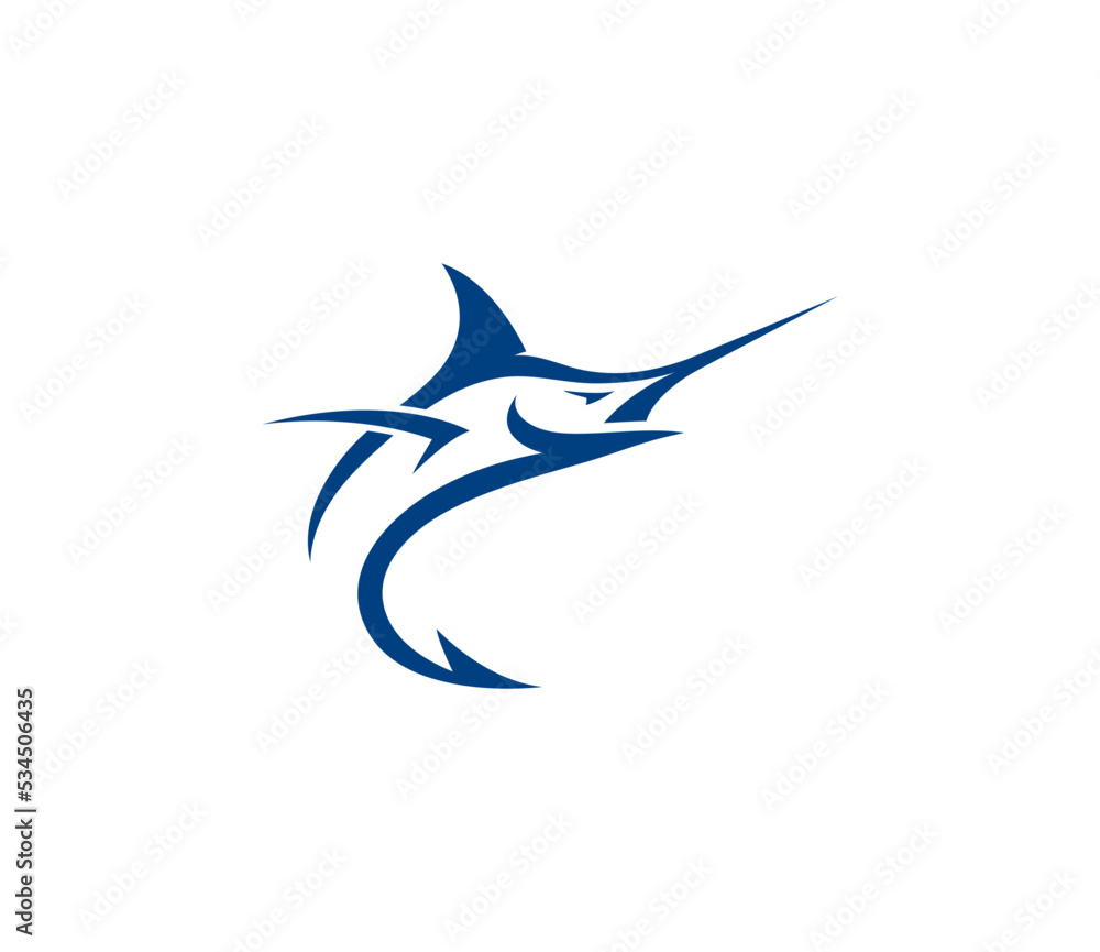 Fishing Logo - Unique Swordfish with a Tail Shaped Like a Fishing Hook - Vector Logo Design Template Fishing Logo - Unique Swordfish with a Tail Shaped Like a Fishing Hook - Vector Logo Design Template