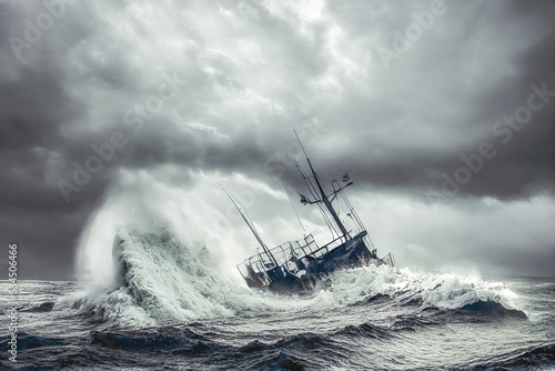 Schiff in Seenot, Orkan, Hurrikan, Taifun  photo