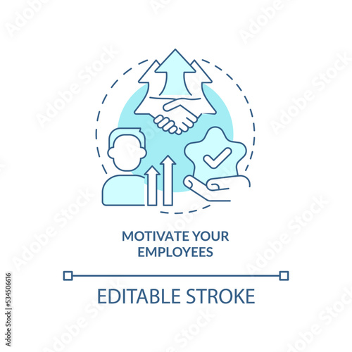 Motivate your employees blue concept icon. Encourage workforce. Boost workers growth abstract idea thin line illustration. Isolated outline drawing. Editable stroke. Arial, Myriad Pro-Bold fonts used