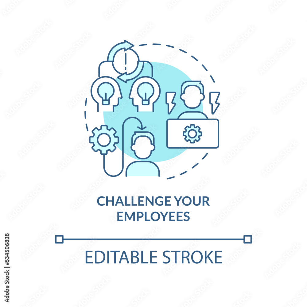Challenge your employees blue concept icon. Boosting workforce professional growth abstract idea thin line illustration. Isolated outline drawing. Editable stroke. Arial, Myriad Pro-Bold fonts used Challenge your employees blue concept icon. Boosting workforce professional growth abstract idea thin line illustration. Isolated outline drawing. Editable stroke. Arial, Myriad Pro-Bold fonts used