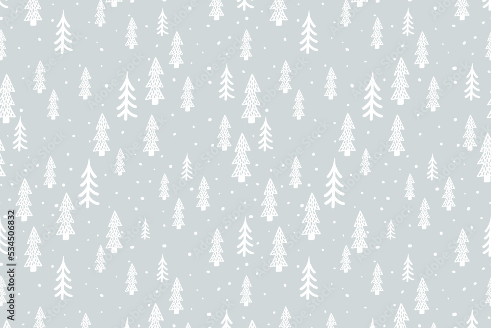 Christmas tree pattern horizontal background. Winter forest ...
