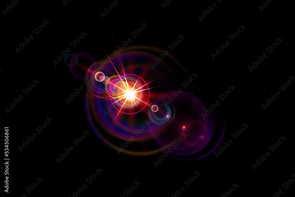 abstract lens flare effect over the black background, bokeh lights. Digital illustration abstract lens flare effect over the black background, bokeh lights. Digital illustration