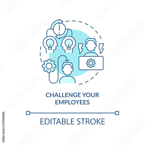 Challenge your employees blue concept icon. Boosting workforce professional growth abstract idea thin line illustration. Isolated outline drawing. Editable stroke. Arial, Myriad Pro-Bold fonts used